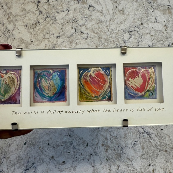 Unique Triple Matted Multicolor Desktop Art Print‎ Watercolor Hearts 9' x 3' - Picture 9 of 9